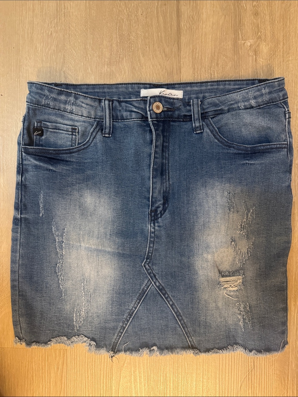 KanCan Faded Blue Distressed Denim Mini Skirt